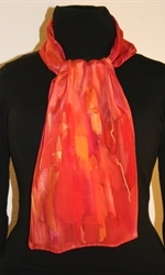 Red and Orange Silk Scarf with Golden and Bronze Accents - photo 2