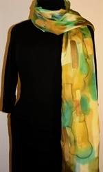 Green, Beige and Brownish Brush Strokes Silk Shawl with Bronze Accents - photo 1 