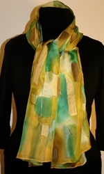 Green, Beige and Brownish Brush Strokes Silk Shawl with Bronze Accents - photo 2 