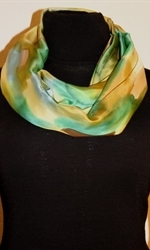 Green, Beige and Brownish Brush Strokes Silk Shawl with Bronze Accents - photo 3 