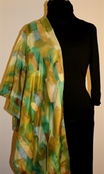 Green, Beige and Brownish Brush Strokes Silk Shawl with Bronze Accents - photo 3 