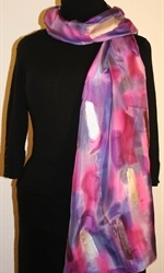 Purple, Violet and Pink Brush Strokes Silk Shawl with Silver Accents - photo 1	