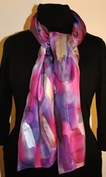 Purple, Violet and Pink Brush Strokes Silk Shawl with Silver Accents - photo 2	