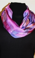Purple, Violet and Pink Brush Strokes Silk Shawl with Silver Accents - photo 3 	