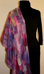 Purple, Violet and Pink Brush Strokes Silk Shawl with Silver Accents - photo 4 	