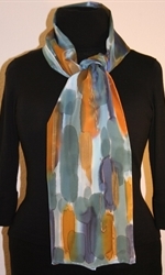 Blue and Brown Brush Strokes Silk Scarf with Bronze Accents - photo 2