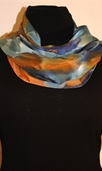 Blue and Brown Brush Strokes Silk Scarf with Bronze Accents - photo 3