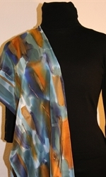 Blue and Brown Brush Strokes Silk Scarf with Bronze Accents - photo 4
