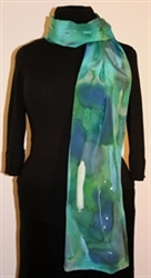 Multicolored Splash Silk Scarf in Green and Blue with Silver Accents