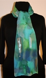 Multicolored Splash Silk Scarf in Green and Blue with Silver Accents - photo 2 