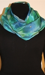 Multicolored Splash Silk Scarf in Green and Blue with Silver Accents - photo 3