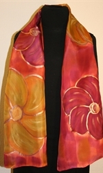 Multicolored Silk Shawl in Burgundy and Brick with Four Flowers - photo 3