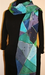 Triangles and Dots Silk Scarf in Hues of Blue and Green - photo 4