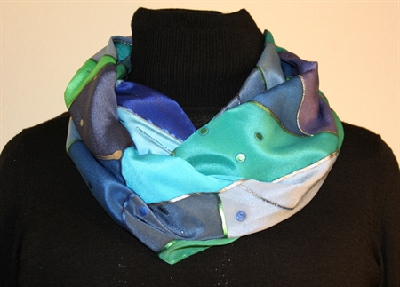 Triangles and Dots Silk Scarf in Hues of Blue and Green
