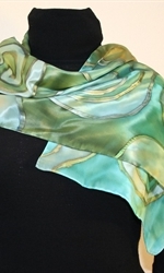Silk Scarf in Hues of Green with Metallic Twirls - photo 4