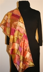 Silk Scarf with Checkered Pattern in Hues of Brown, Burgundy and Orange - photo 4 