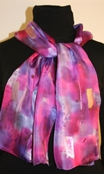 Multicolored Silk Scarf in Pink, Fuchsia and Purple with Metallic Accents - photo 2