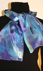 Multicolored Silk Scarf in Hues of Blue and Purple, with Silver Accents - photo 3