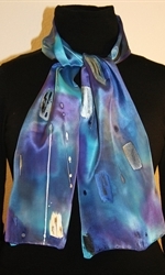 Multicolored Silk Scarf in Hues of Blue and Purple, with Silver Accents - photo 2
