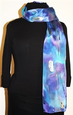 Multicolored Silk Scarf in Hues of Blue and Purple, with Silver Accents