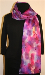 Multicolored Silk Scarf in Pink, Fuchsia and Purple with Metallic Accents 