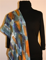 Blue and Brown Brush Strokes Silk Scarf with Bronze Accents