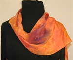 Silk Scarf with Blurred Flowers in Orange and Brownish Plum  