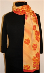 Flying Flowers Silk Scarf in Yellow and Hues of Red