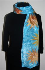 Turquoise Silk Scarf with Flowers  