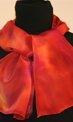 Hand Painted Silk Scarf in Burgundy, Red and Orange - photo 4