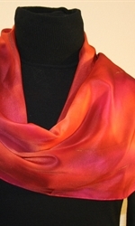 Hand Painted Silk Scarf in Burgundy, Red and Orange - photo 3