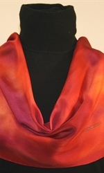 Hand Painted Silk Scarf in Burgundy, Red and Orange - photo 2