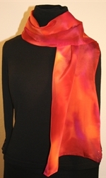 Hand Painted Silk Scarf in Burgundy, Red and Orange - photo 1