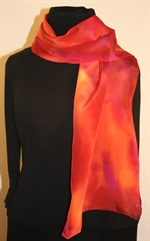 Hand Painted Silk Scarf in Burgundy, Red and Orange