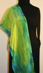 Hand Painted Silk Scarf in Blue and Chartreuse - photo 4