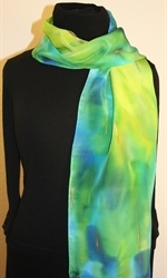 Hand Painted Silk Scarf in Blue and Chartreuse - photo 3