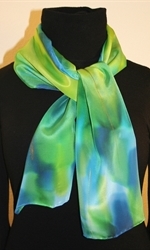 Hand Painted Silk Scarf in Blue and Chartreuse - photo 2
