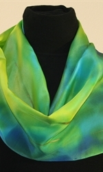 Hand Painted Silk Scarf in Blue and Chartreuse - photo 1