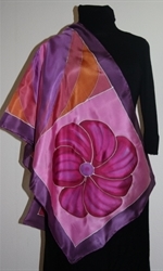 Hand Painted Purple Silk Shawl with Big Leaves and Flowers - photo 4