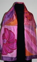 Hand Painted Purple Silk Shawl with Big Leaves and Flowers - photo 2