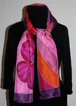 Hand Painted Purple Silk Shawl with Big Leaves and Flowers  