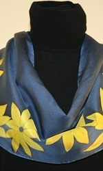 Royal Blue Hand Painted Silk Scarf with Yellow Flowers - photo 1