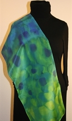 Blue and Green Brushstrokes Hand Painted Silk Scarf - photo 4