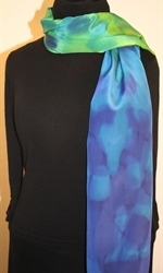 Blue and Green Brushstrokes Hand Painted Silk Scarf - photo 3