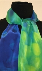Blue and Green Brushstrokes Hand Painted Silk Scarf - photo 2