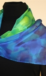 Blue and Green Brushstrokes Hand Painted Silk Scarf - photo 1