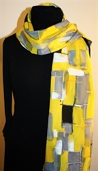 Yellow and Gray Hand Painted Silk Scarf