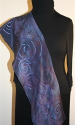 Dark Blue and Purple Hand Painted Silk Scarf with Spirals - photo 4