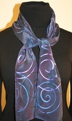 Dark Blue and Purple Hand Painted Silk Scarf with Spirals - photo 1