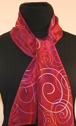 Crimson and Purple Hand Painted Silk Scarf with Spirals - photo 1